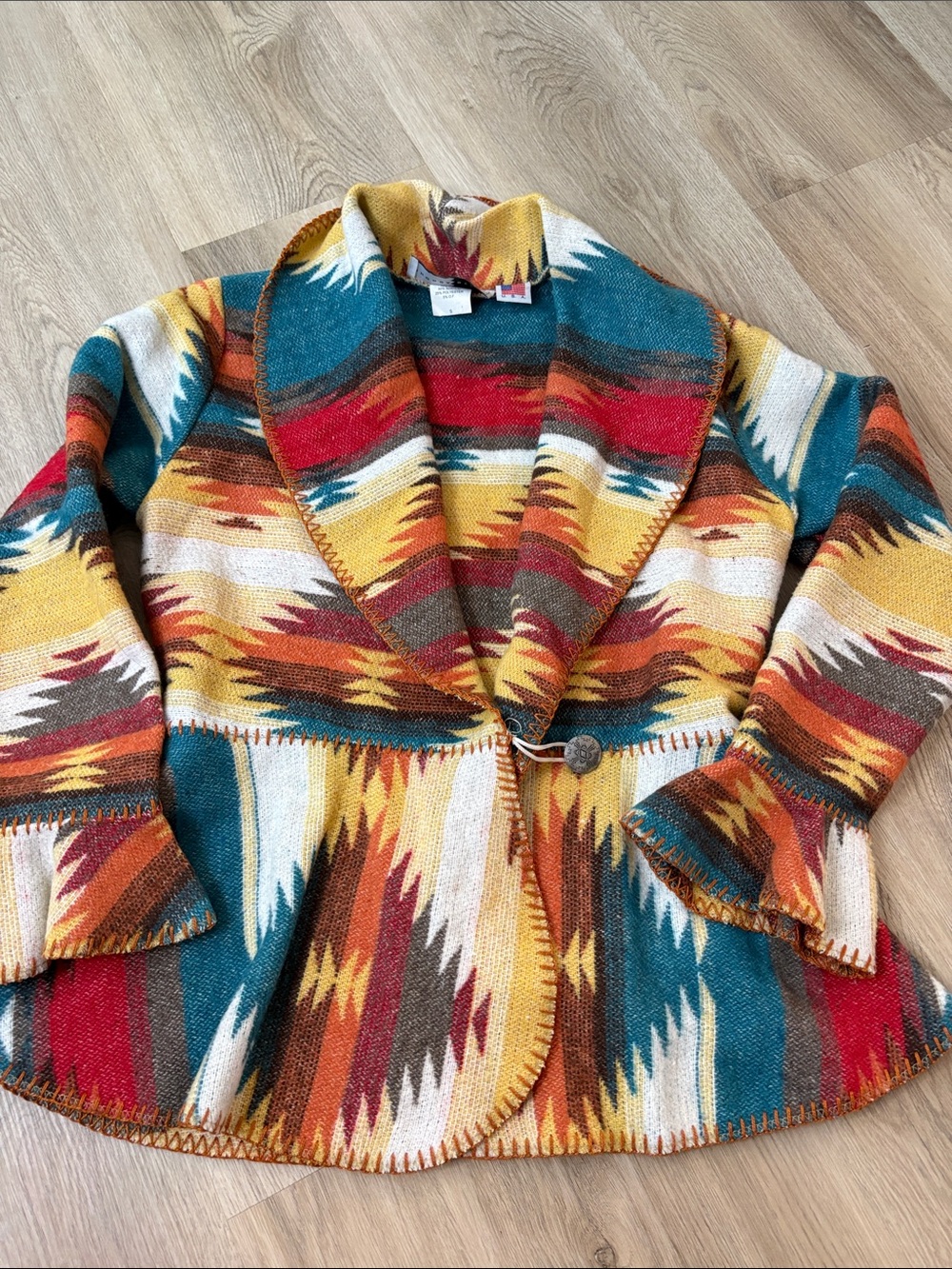 Rhonda Stark Southwest Aztec Sunny Daze Flounce Jacket Small festival boho cozy